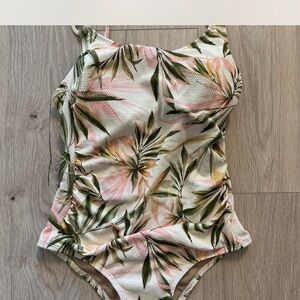 Shade & Shore Tropical Floral One-Piece Swimsuit in Pink and Green